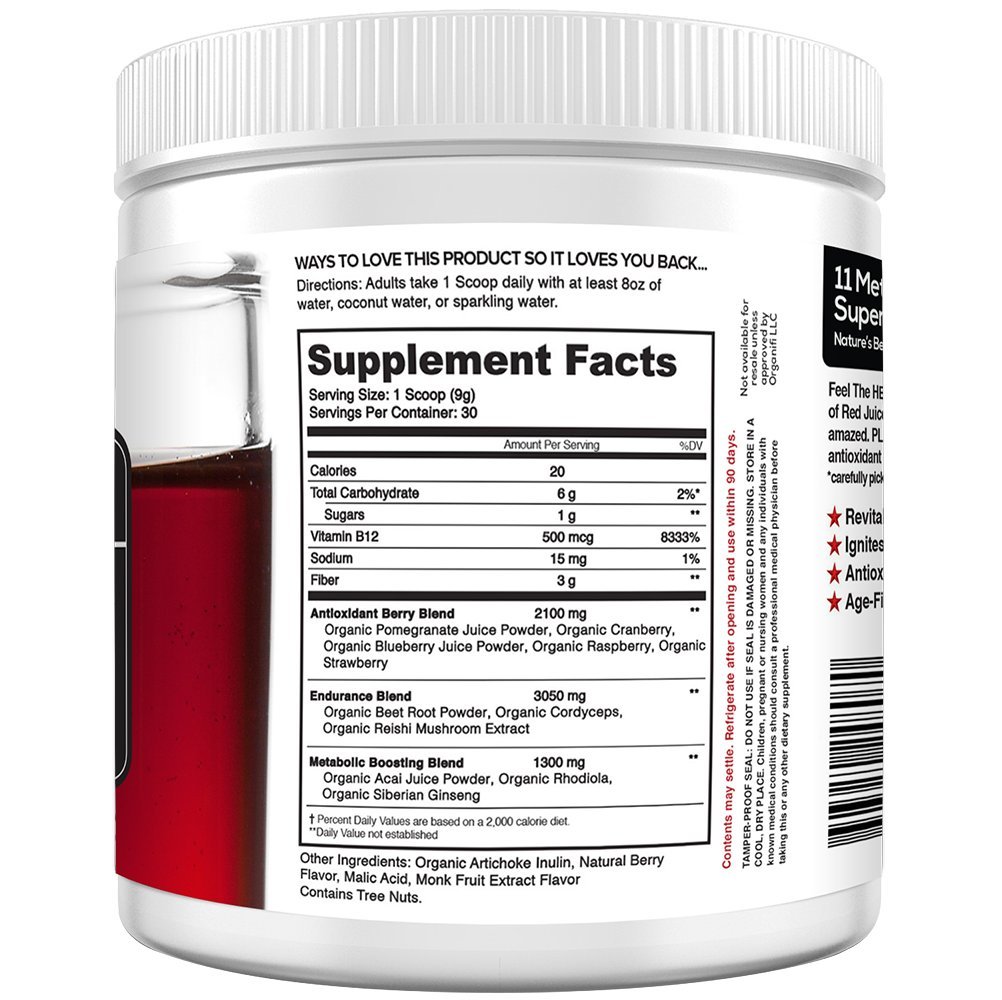 Organic Superfood Powder - Organifi - Red Juice Super Food Supplement - 30 Day Supply - USDA Certified Organic, Boosts Metabolism, and Reverses The Signs Of Aging