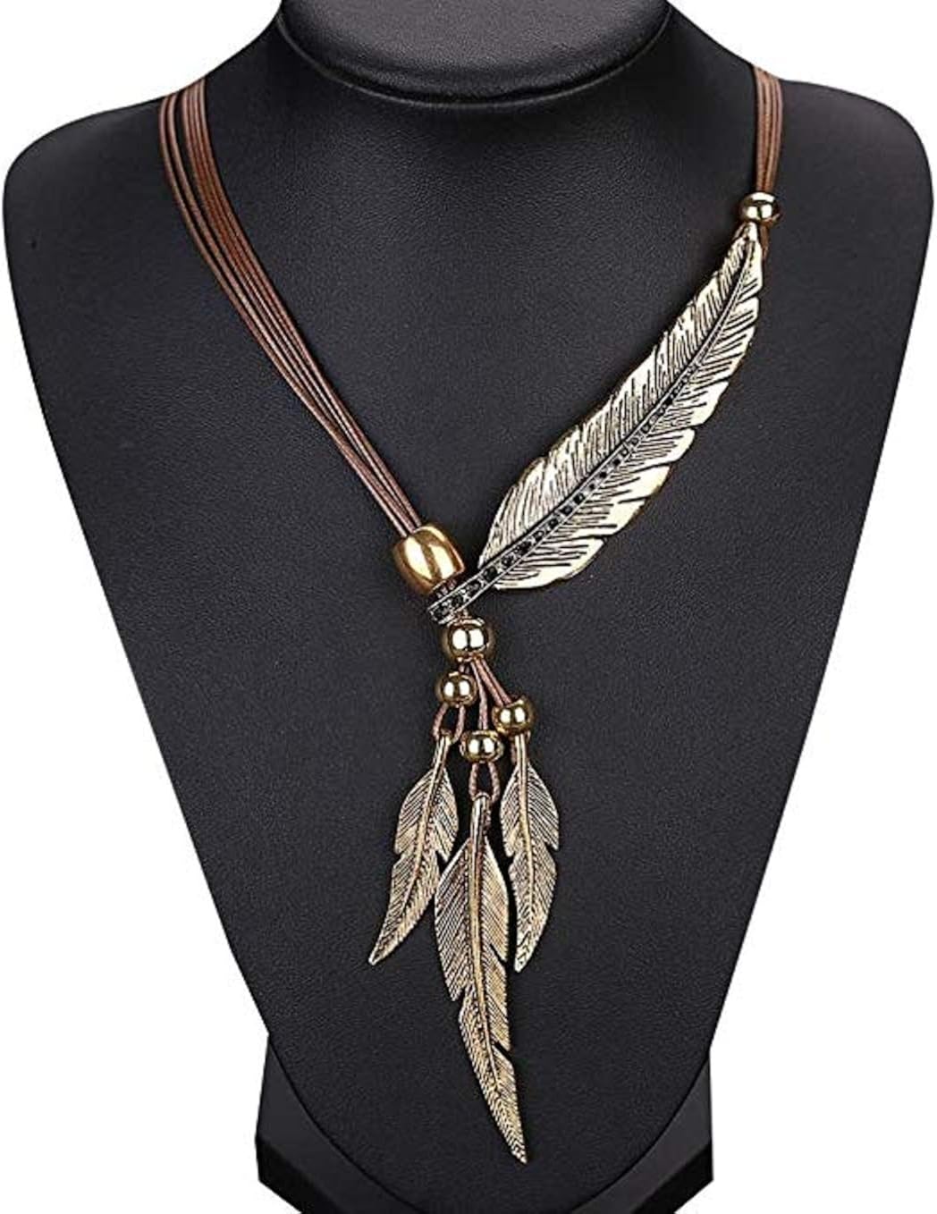Wcysin Brown Women Girls Antique Vintage Time Necklace Sweater Chain Pendant Feather Pendant Necklace Brown and Gold