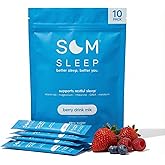 Som Sleep, Calm Sleep Nighttime Powder Drink Mix, Melatonin 3mg, Magnesium, Vitamin B6, L-Theanine & GABA – Vegan, Zero Sugar – Berry, 10-Pack