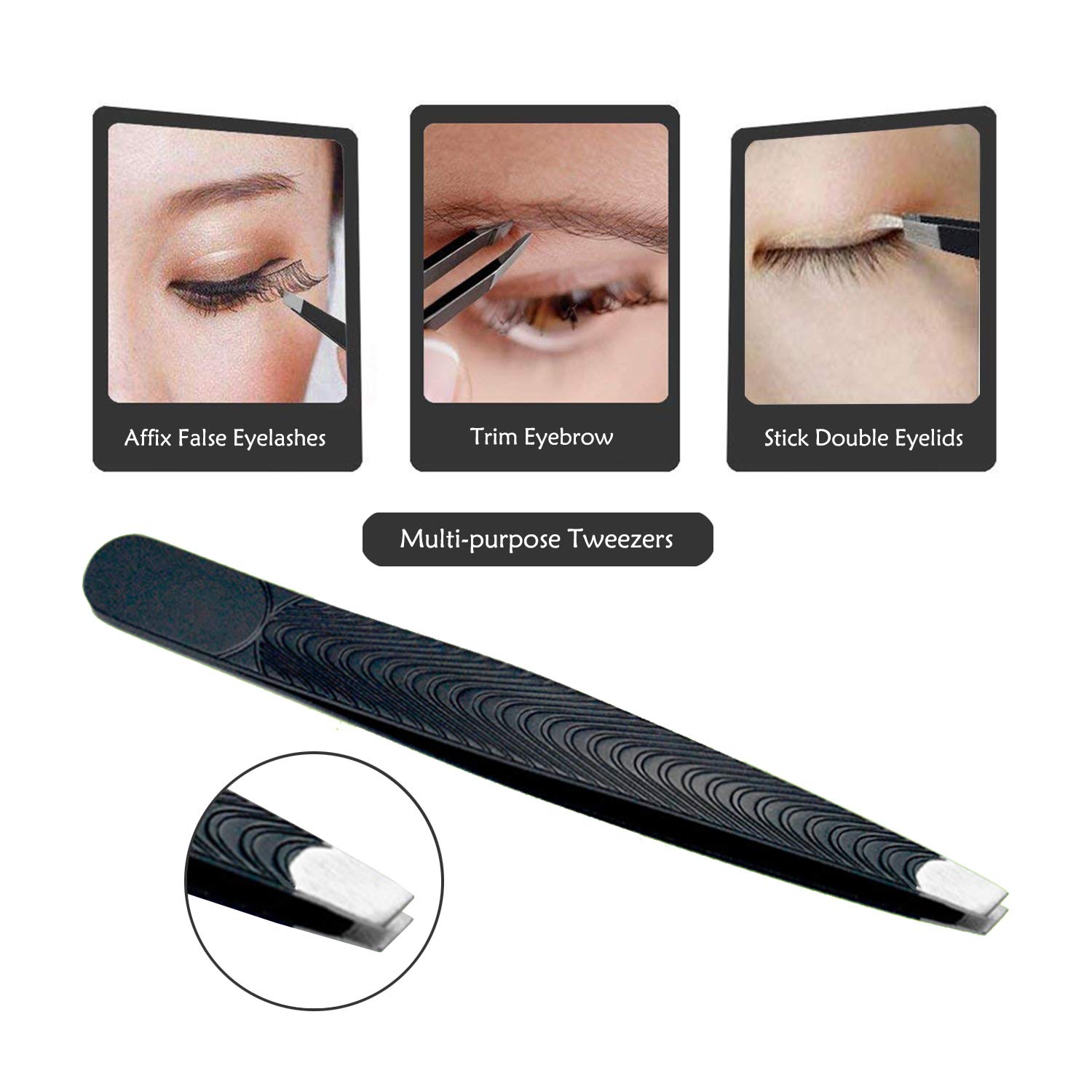 FITDON Eyebrow Grooming Set, Professional Slant Tip Tweezers & Curved Stainless Steel Scissors & 3PCS Brow Razors Trimmer & Duo Angled Eyebrow Brush with Spoolie: Beauty