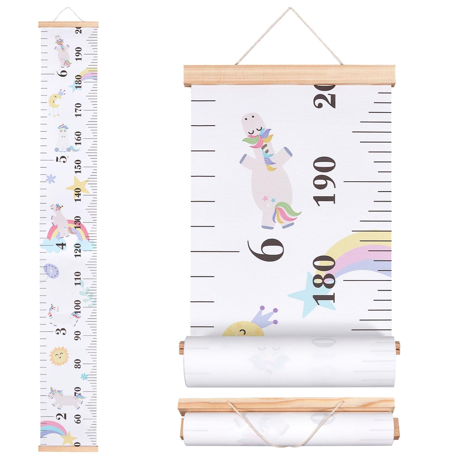 CREATCABIN Rainbow Growth Chart Fabric Canvas Height Measurement Ruler Wood Frame Hanging Removable Cartoon Wall Rulers for Home Living Room Decoration Nursery Decor Gift 8.39 x 59 Inch