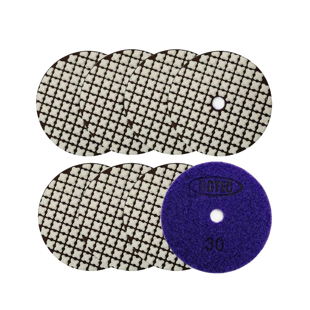 BGTEC 100mm Dry Diamond Polishing Pads Set 8Pieces #30 Pads Kit for Granite Marble Stone Quartz Tiles Concrete Floor Edges Countertop Polishing