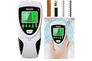 XUJADEOO Stud Finder Wall Scanner - 5 in 1 Stud Detector with HD LCD Display & Audio Alarm, for Centres and Edges of Wood, Metal and AC wire, Pipe Wire Detector (White)