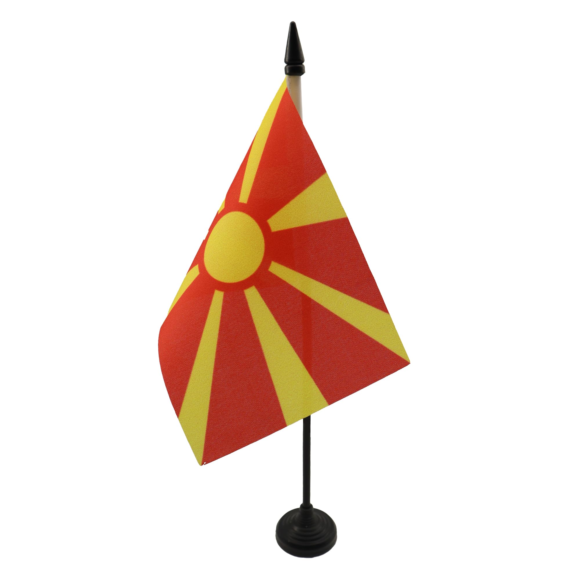 AZ FLAG - Macedonia Table Flag 4'' x 6'' - Macedonian Office Mini Banner 100% Polyester 15 x 10 cm - Mini Desk Flag with 10'' Pole and Black Plastic Base