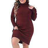 Agnes Orinda Plus Size Sweaters for Women Long Sleeve Turtleneck Warm Pullover Mini Sweater Dresses