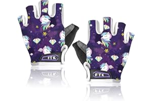 Kids Cycling Gloves Half Finger Gel Padded Non-Slip Breathable, Junior Glove Girls Boys Fingerless Adjustable for Mountain Bi