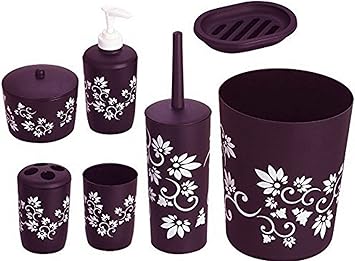 7pc Badezimmer Set Bad Accessoire Set Wc Set Lila Blume Design Set Beinhaltet 3 Liter Mulleimer Seifenschale Seifenspender Zahn Burstenhalter Wc Burste Halter Amazon De Drogerie Korperpflege
