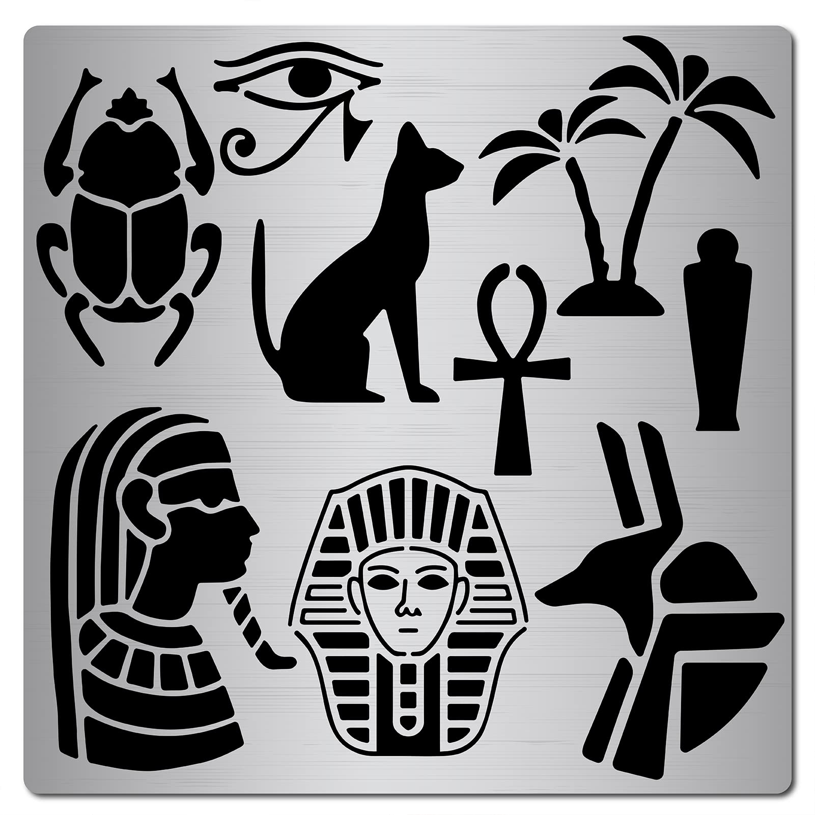 GORGECRAFT 6.3 Inch Metal Egyptian Symbol Stencil Stainless Steel Animal Hieroglyphics Stencils Cutouts Cat Painting Reusable Template for Painting, Wood Burning, Pyrography and Engraving Crafts