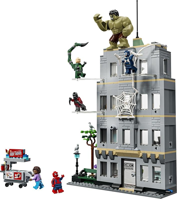 ǀ Marvel L’Affrontement Légendaire Entre Spider-Man et Hulk - Jouet Interactif Super-Héros - Immeuble à 4 étages, Figurine & 5 Minifigurines Dont Scorpion - Cadeau pour Garçon 8 Ans ou Fan 76350