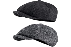 HCCFIT 2 Pack Newsboy Cap Peaky Herringbone Baker Boy Flat Caps for Men Women (Black and Gery)