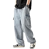POOPMOOM Denim Cargo Pants Y2k Baggy Jeans Gothic Punk Wide Leg Streetwear Oversized Relaxed Fit Jeans