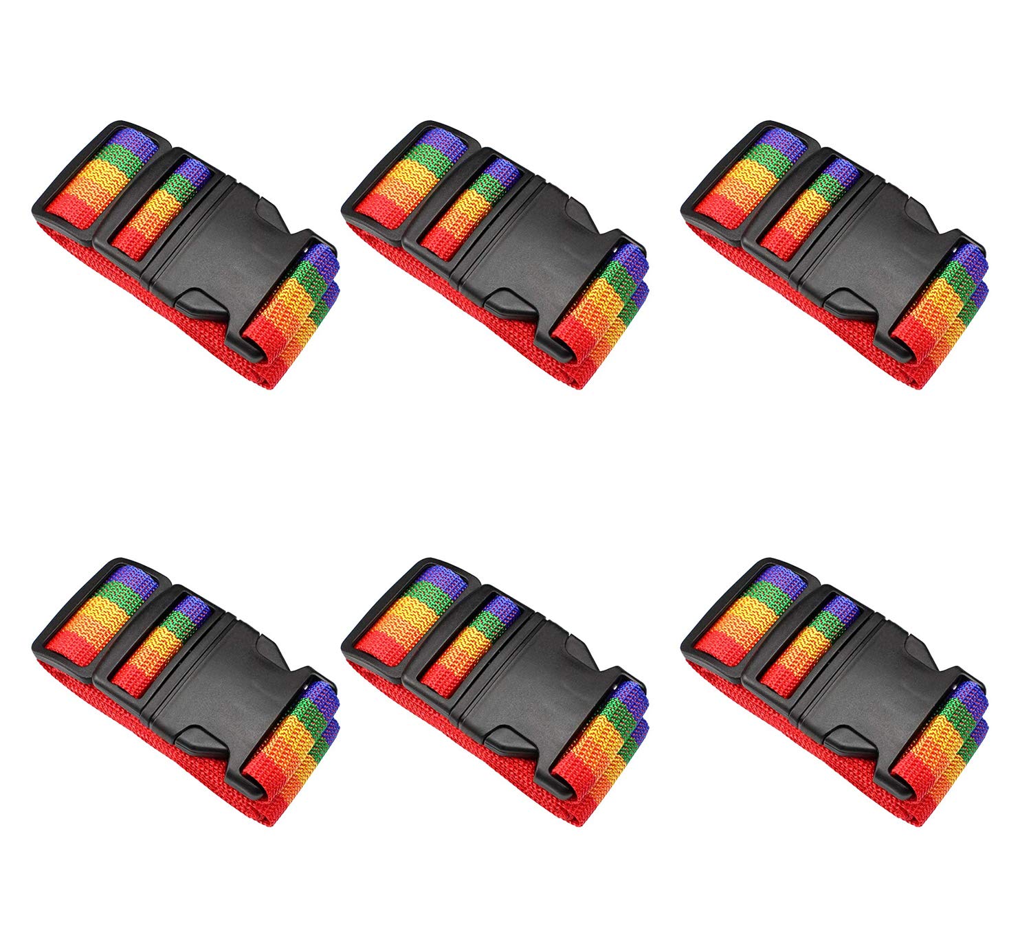 6 x Colourful Luggage Straps, Adjustable Luggage Strap for Closing Suitcase During Travel and Luggage Marking, for Suitcase Safety Straps