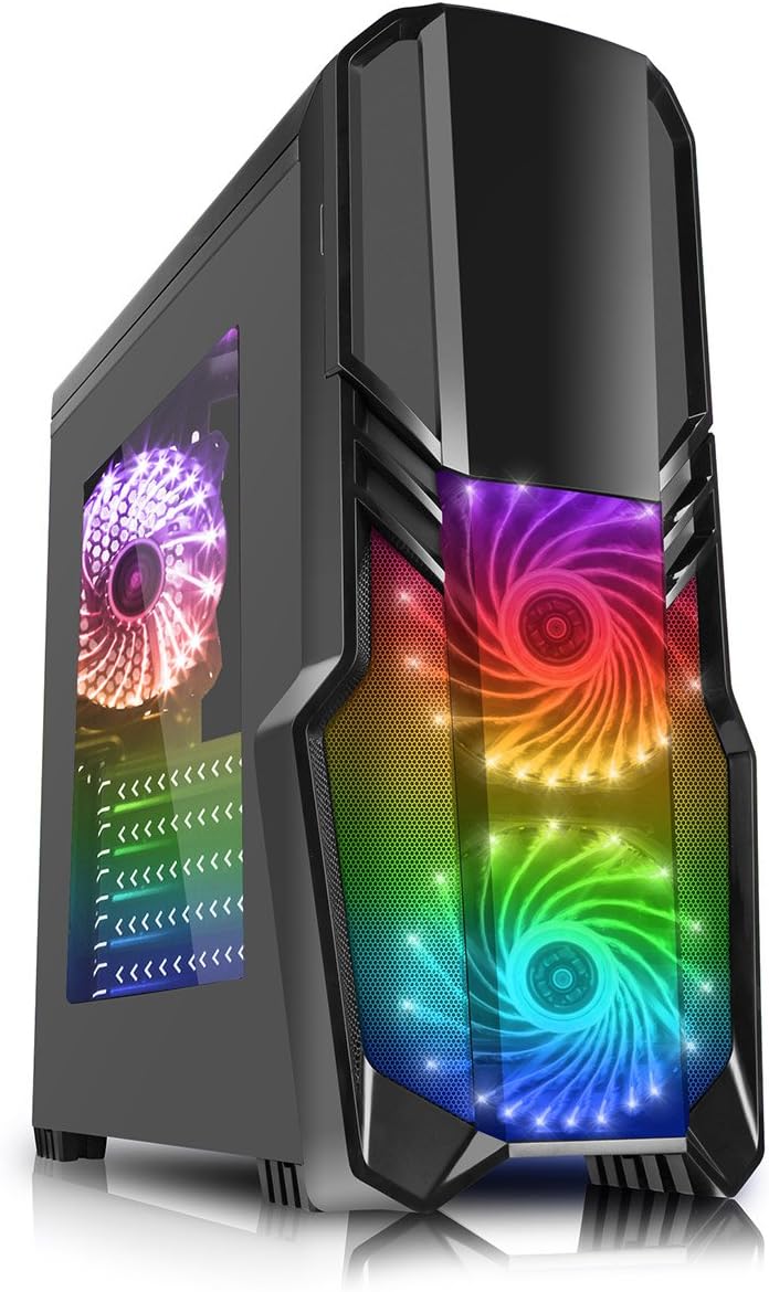 Discountedpcs Prism Black RGB Ultra Fast Family Home Office Gaming PC: Desktop Computer, AMD A8 7650K 4.2GHz Quad Core Processor ATI Radeon HD R7 Graphics, USB 3.0, 500W PSU, 1TB Hard Drive, 16GB RAM, 24 x DVDRW Drive, Wifi, Windows 10 Operating System