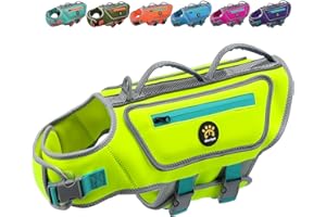 Sheripet Dog Life Vests for Swimming, High Visibility Dog Life Jacket Lightweight Adjustable Reflective Dogs SwimVest for Boating, High Floating Pet Lifepreserver with Rescue Handle (Green, XL)