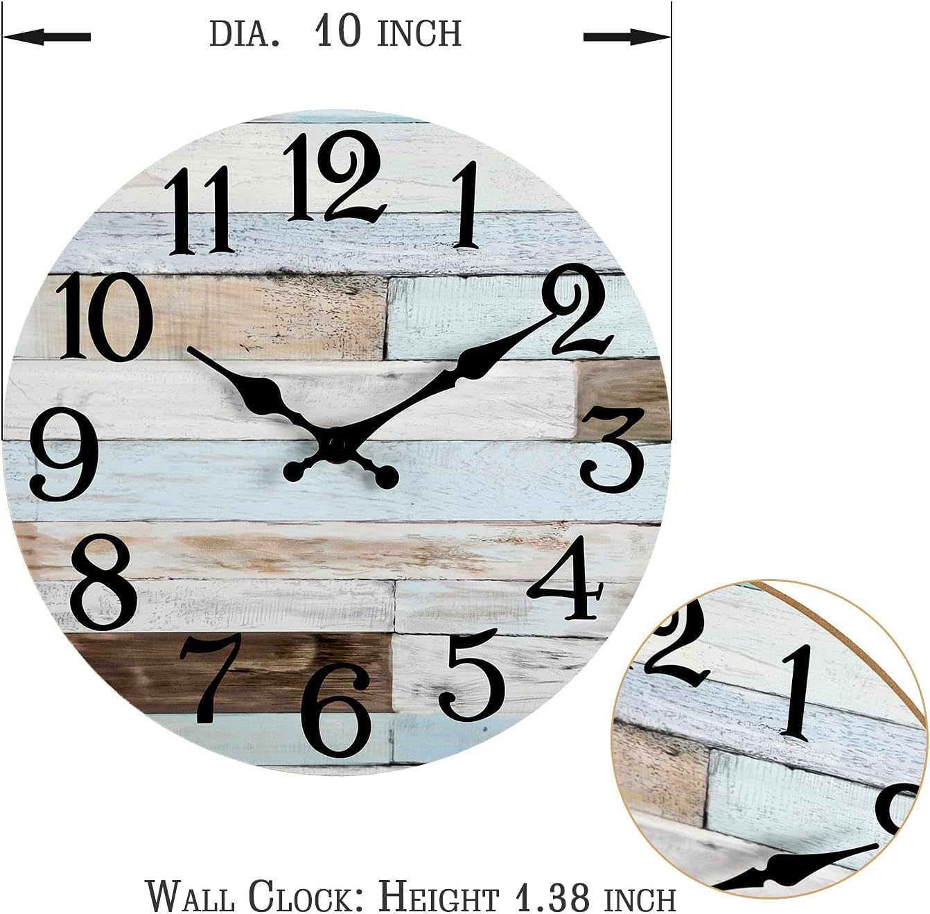 Wall Clock - 10 Inch Silent Non-Ticking Wooden Wall Clocks Battery Operated - Country Retro Rustic Style Decorative for Living Room Kitchen Home Bathroom Bedroom: Kitchen & Dining