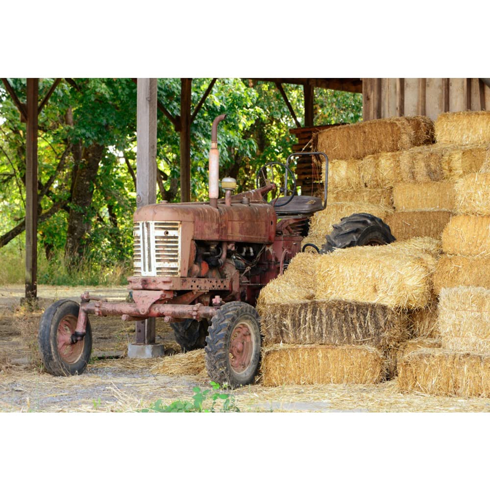 Aoihrraan 3x2,5m Vintage Tractors Backdrop Countryside Farm Barn Haystacks Hay Bales Rural Scene Photography Background Cowboys Party Decoration Kids Adults Wedding Portrait Photo Studio Props