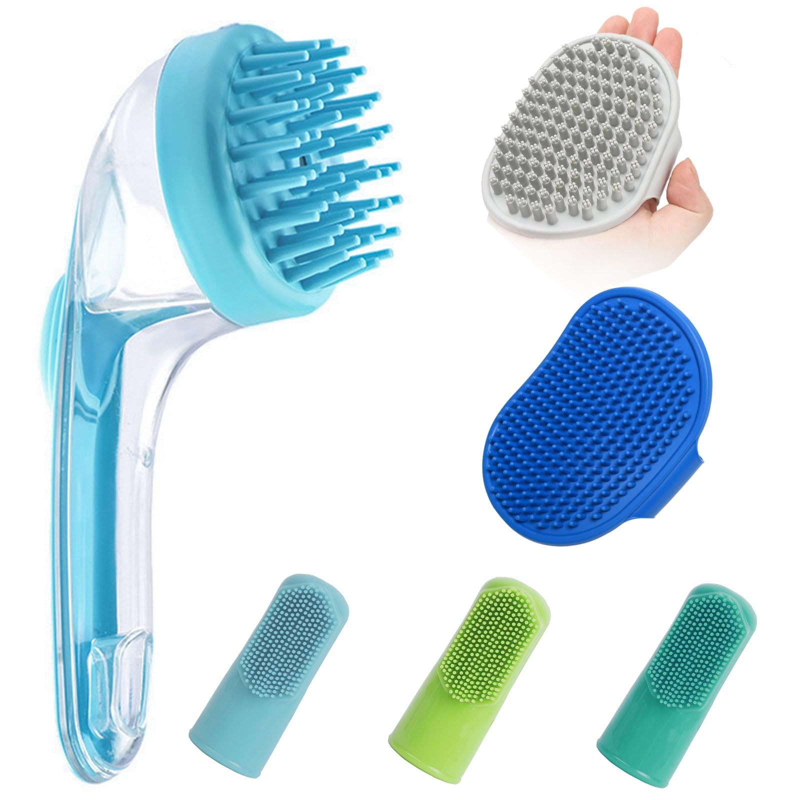 Photo 1 of (6 Pcs) ELEGX Pet Grooming Bath Massage Brush with Soap and Shampoo Dispenser Soft Silicone Bristle for Long Short Haired Dogs Cats Shower (Light blue)