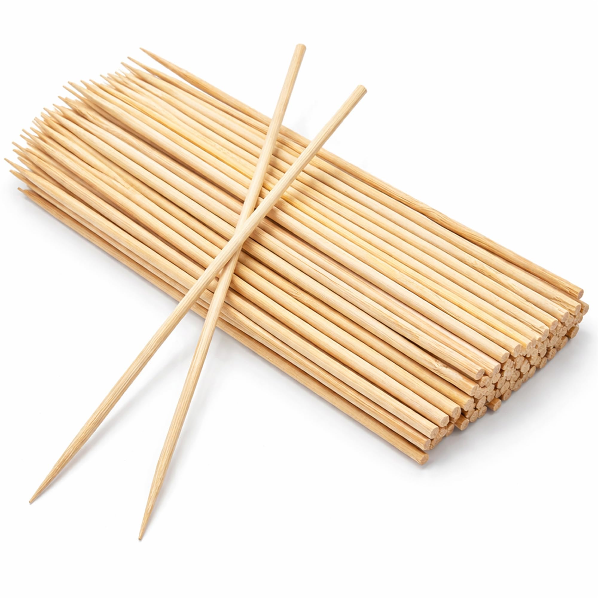 150 Large 30cm Round Wooden Bamboo Kebab Skewers, Food Grade, Safe and Sturdy, 12" Long Cocktail Sticks, Ideal for BBQ, Cake Topper, Chocolate Fountain, Candy Floss Sticks