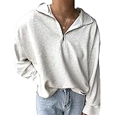 LAVASEON Womens Oversized Half Zip Lapel Sweatshirt Solid Color Casual Long Sleeve Cropped Pullover Top