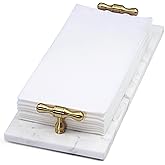LIN CHUAN Marble Napkin Holder, Guest Towel Holder Tray, White Marble Tray for Bathroom & Kitchen Countertop with Brass Handles, Decorative Bathroom Napkin Holder for Home Decor
