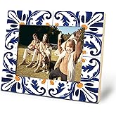 Yomisex Ethnic Mexican Tile Pattern Picture Frame 4x6, Mediterranean Portugal Photo Frame, Traditional Portuguese Azulejos Deco Picture Photo Frames for Desk Tabletop Wall Display Decoration