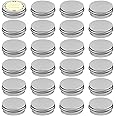 TUZAZO 24Pack 1/2 Oz Aluminum Tin Cans with Screw Lid and Labels, Refillable Travel Sized Cosmetic Containers Small Tins for Lip Balms, Salves, Lotion Bars, Candles