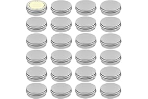 TUZAZO 24Pack 1/2 Oz Aluminum Tin Cans with Screw Lid and Labels, Refillable Travel Sized Cosmetic Containers Small Tins for Lip Balms, Salves, Lotion Bars, Candles