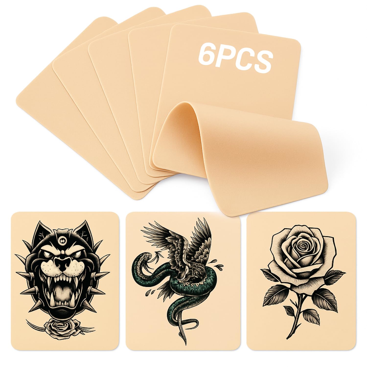 3mm Fake Skin Blank Tattoo Skin Practice 6Pcs 15x20CM, A5 Fake Tattoos Skin Silicone Pads Realistic Double-Sided Tattoo Skin Practice for Beginners and Artists