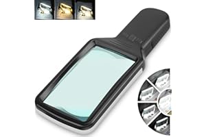 SHELEPRO Real Glass Magnifying Glass with Light, 5X Page Magnifier for Reading with 3 Color Modes Stepless Dimmable, Handheld Lighted Magnifier for Reading Small Prints, Inspection, Seniors, Low Vision