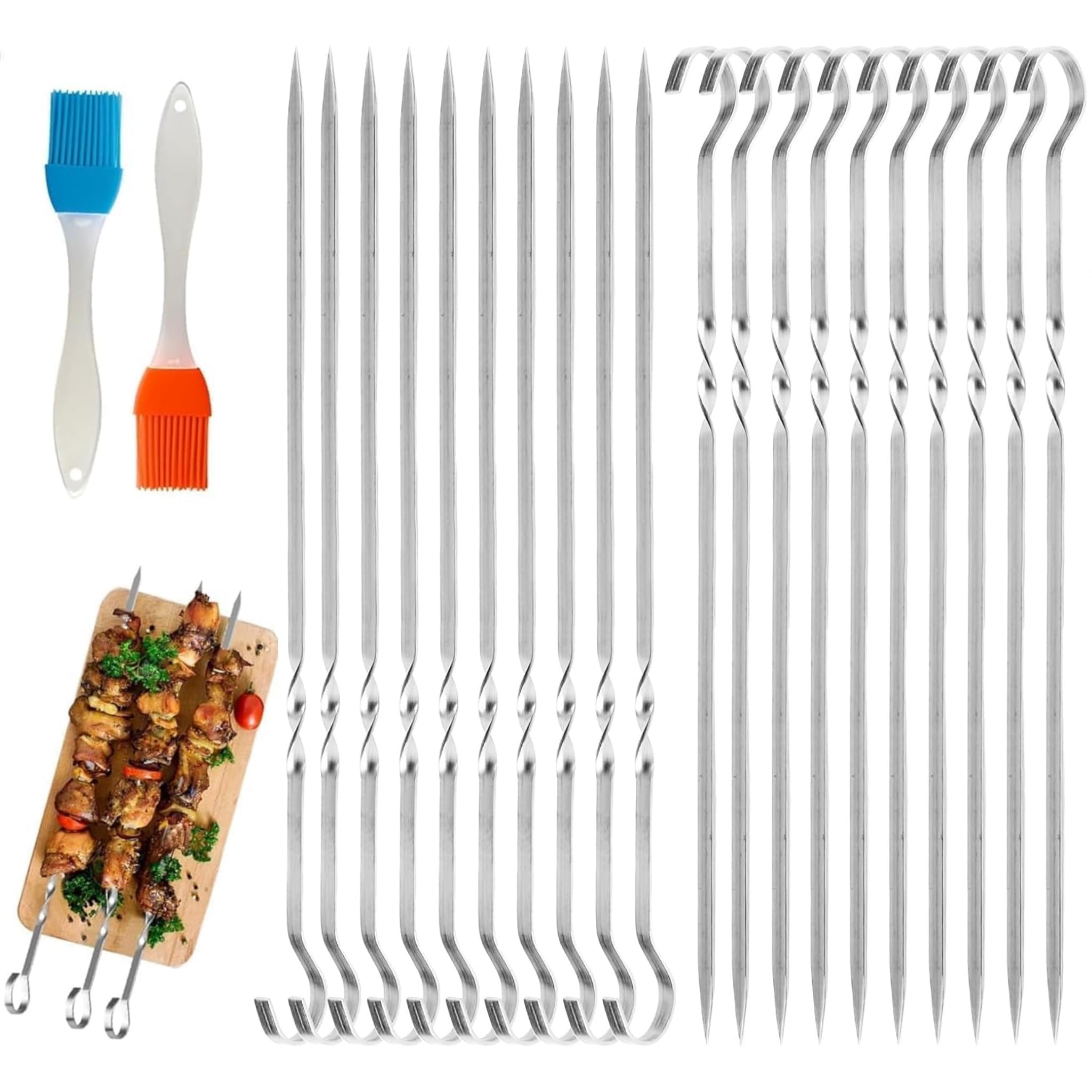 30 Pack 30cm Metal Skewers, BBQ Kebab Skewers Stainless Steel, BBQ skewers with Storage Box, Rust-Proof and Reusable