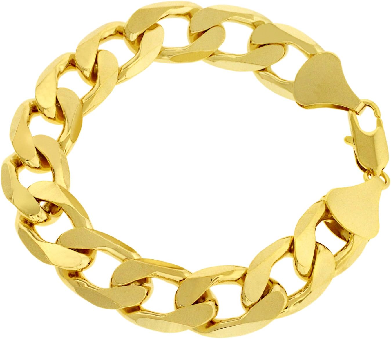 Luxury Curb Bracelet - 18K Gold plated - Mens - 13mm, 8" Bling solid chunky