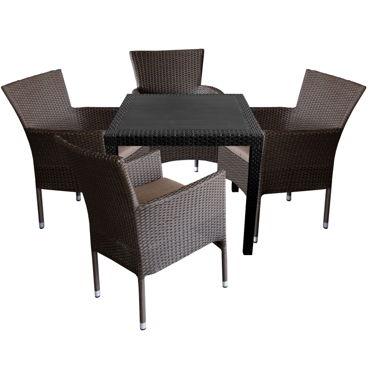 5tlg. Gartengarnitur Gartentisch in Rattan-Optik 79x79cm + Rattansessel