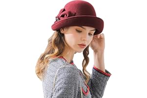 RZTA Women's Vintage 100% Wool Felt Cloche Bucket Bowler Hat Winter Vintage Bow Fedoras Church Derby Fascinator Hat