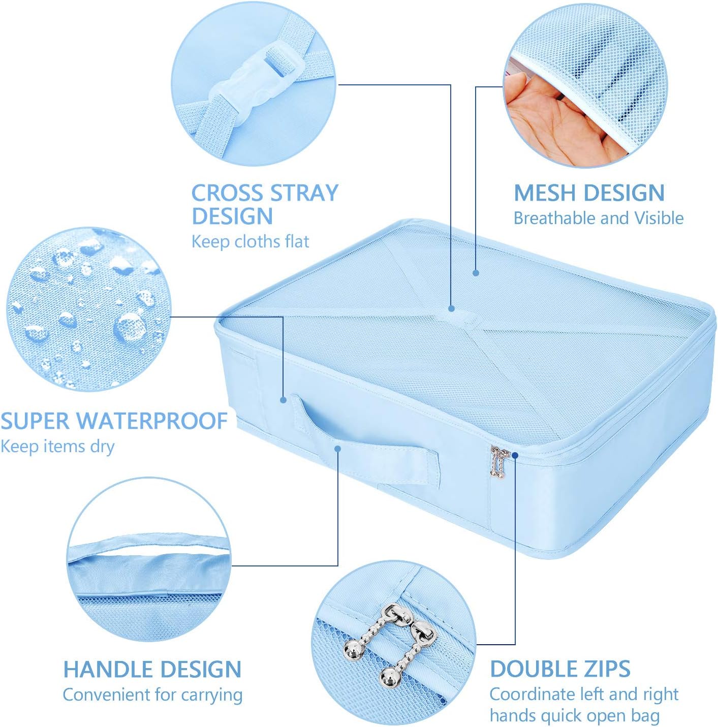 BETLLEMORY Packing Cubes 8 Sets Travel Luggage Organizers with Waterproof Shoe Storage Bag Compression Pouches(Light Blue) - Image 3