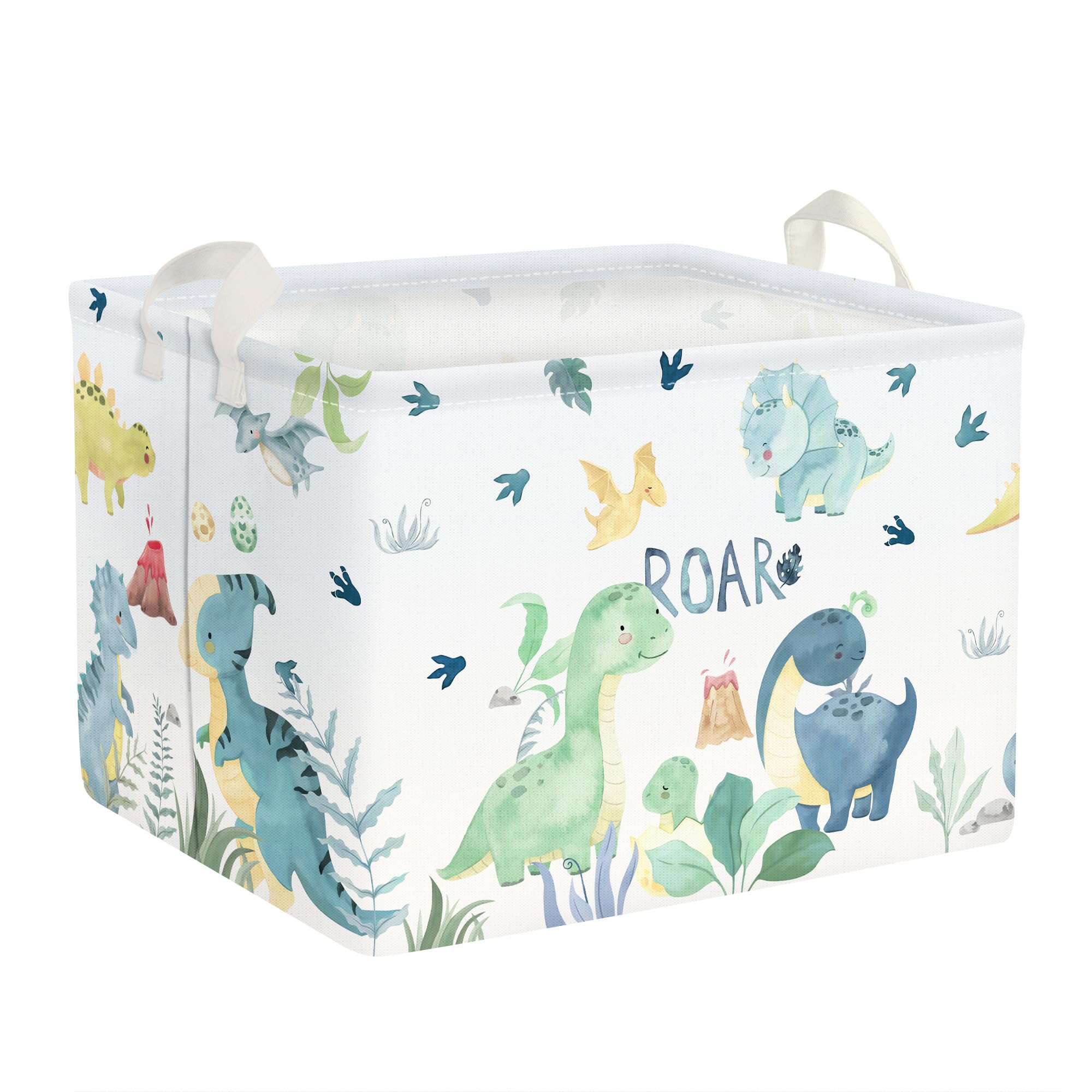 Clastyle Adorable Dinosaur Kids Storage Boxes Volcano Palm Leaf Clothes Books Basket Green Baby Toy Storage Basket, Green Dinosaur, 40x30x30 cm
