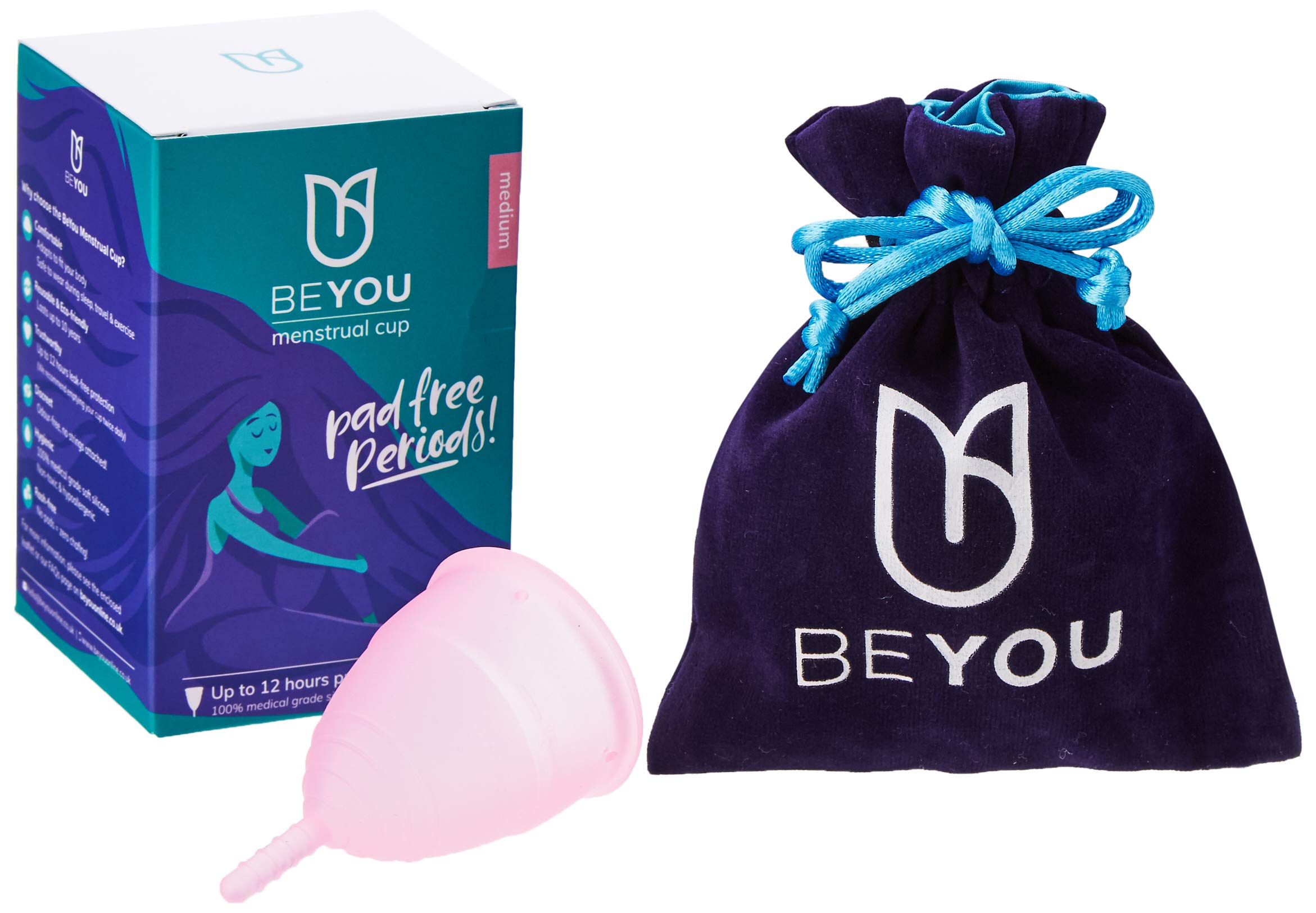 BeYou Menstrual Cup | Women’s Health Top 10 | Voted Best for Beginners | Soft Menstrual Cup | Comfortable | Medical Grade Silicone | (Medium)