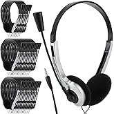 Yunsailing 30 Pack Classroom Headphones with Microphone School Student Headphones Bulk Class Set Lightweight Adjustable Earphones on Ear with 3.5 mm Jack(Silver)