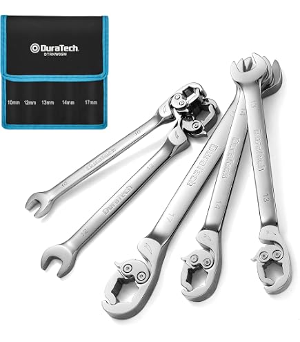 AGS Ratcheting Flare Nut Brake Line Wrench, SAE, Double Flex, 7/16