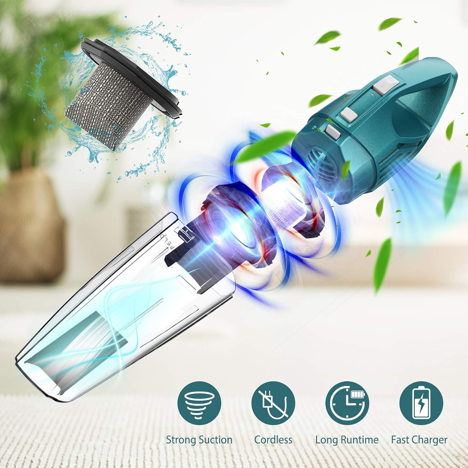 ORFELD Handheld Vacuum, 7500PA Hand Vacuum Cordless with Powerful Suction, Wet Dry Portable Handheld Vacuum Cleaner for Pet Hair, Home and Car Cleaning: Home & Kitchen