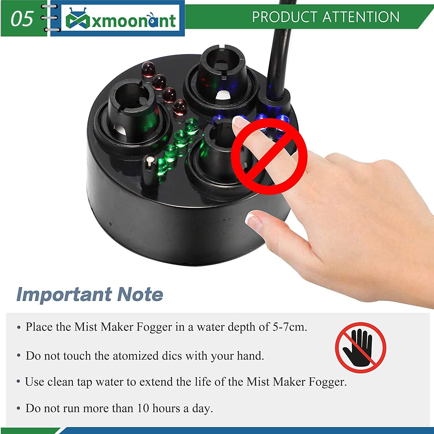 Mxmoonant 3 Head Ultrasonic Mist Maker Fogger Plastic Atomizer Air Humidifier 1500mL/H with 6 Spare Atomization Discs for Water Fountain Pond Aquarium Rockery Sink: Home & Kitchen