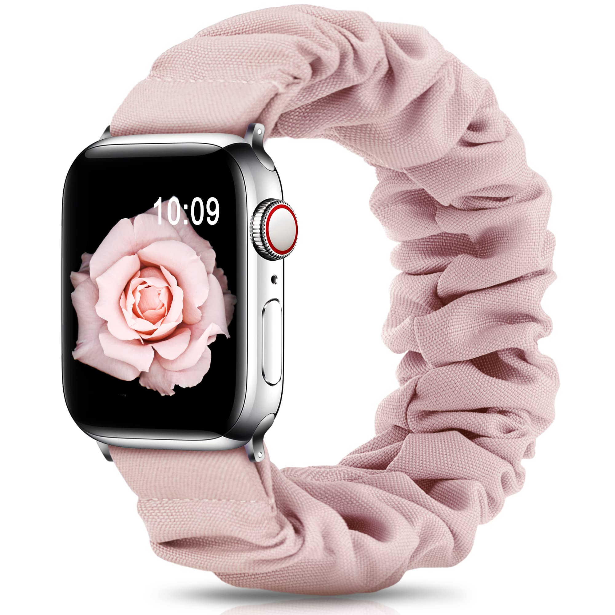 DigiHero Compatible for Apple Watch Straps Scrunchie 40mm 42mm 44mm 41mm 38mm 45mm 46mm, Soft Printed Elastic Solo Loop Straps Women Compatible with iwatch Series 11 10 9 8 7 6 5 4, SE 3 2 1,Pink — image 1