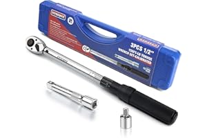 UYECOVE 1/2-Inch Drive Click Torque Wrench 3 Pcs Set, 1/2 Torque Wrench 10-150FT-LB/13.6-203.4N.m, Torque Wrench 1/2 Drive with 1/2'' Extension Bar and 1/2''to 3/8'' Adaptor