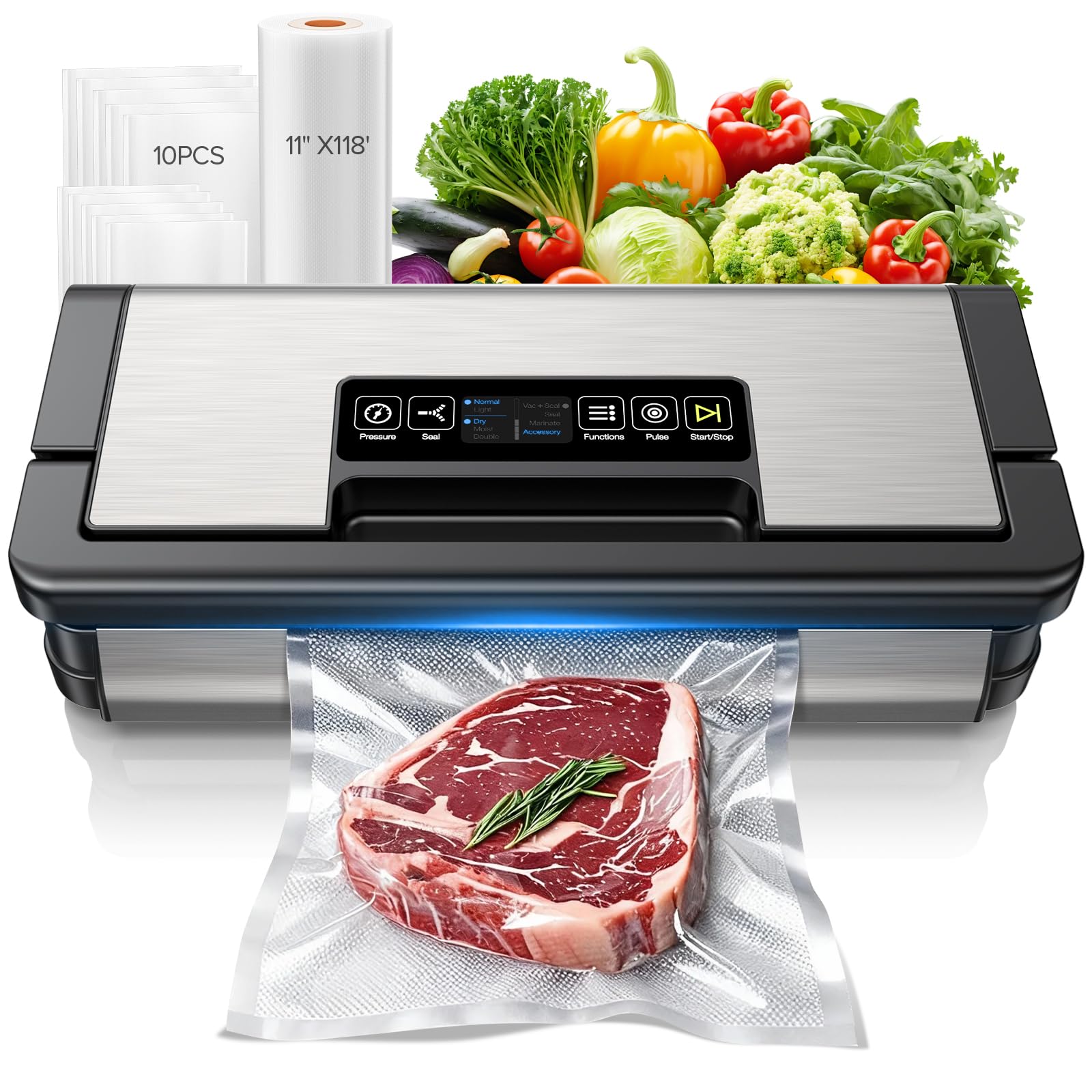 Photo 1 of 95kPa Vacuum Sealer Machine, Fully Automatic Food Sealer, Touch Display, 10-in-1 Functions & Powerful Sealing System with Double Heat Seal, Easy-Lock Handle, Built-in Cutter(Deep Gray)