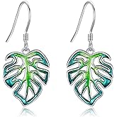 POPLYKE Blue Leaf/Monstera Leaf/Maple Leaf Earrings for Women Sterling Silver Enamel Earrings Leaf Earrings Nature Plant Earrings Leaf Jewelry