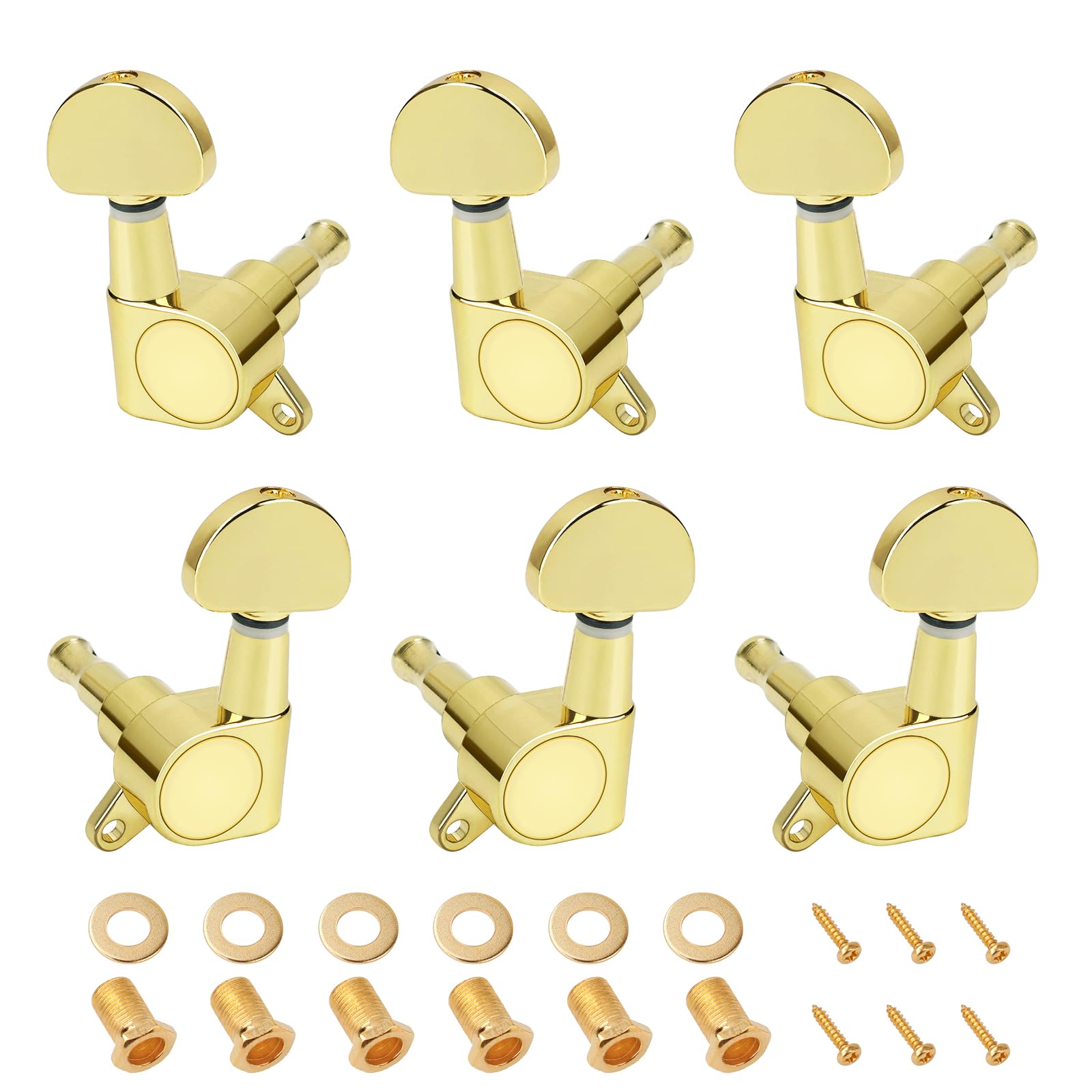 Banworks 3L3R Guitar Tuning Pegs Keys 15:1 Guitar String Tuning Keys Machines with 45 Degree Fixing Tag for '60s Les Paul LP SG Electric Acoustic Guitar Pack of 6 JT/JXQ-04 Golden Half Round Button