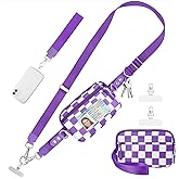 Tiostep Clip and Go Strap for Phone with Wallet Crossbody Phone Lanyard and Detachable Checkered Bag with ID Window and RFID Pouch for Daily Travel.