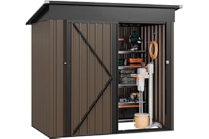 DWVO Metal Outdoor Storage Shed 5x3ft, Lockable Tool Sheds Storage with Air Vent for Garden, Patio, Lawn to Store Garbage Can, Lawnmower, Brown