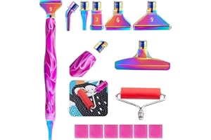 DoreenBow 14Pcs Diamond Art Painting Pen Metal Tips Kit Stainless Screw Thread Tips Multi Placer Tips Roller Accessories Diamond Art Painting Accessories 5D Diamond Art Painting Tools, Purple