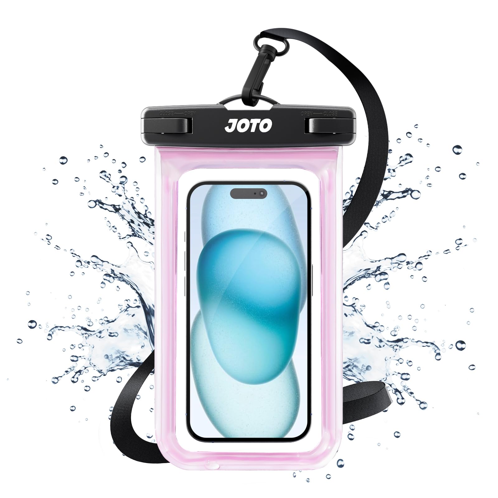 JOTO Waterproof Phone Pouch Cellphone Dry Bag Case for iPhone 15 14 13 12 Pro Max Xs Max XR X 8 7 6S Plus SE, Galaxy S23 S22 S22+ S21 FE up to 7" -Clearpink