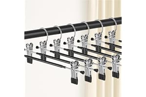 POZEAN Pants Hangers with Clips 30Pack, 12Inch Adjustable Skirt Hangers for Women, Space Saving Non-Slip Hangers for Shorts, Jeans, Coat, Kids' Clothes (Black, 30Pack)
